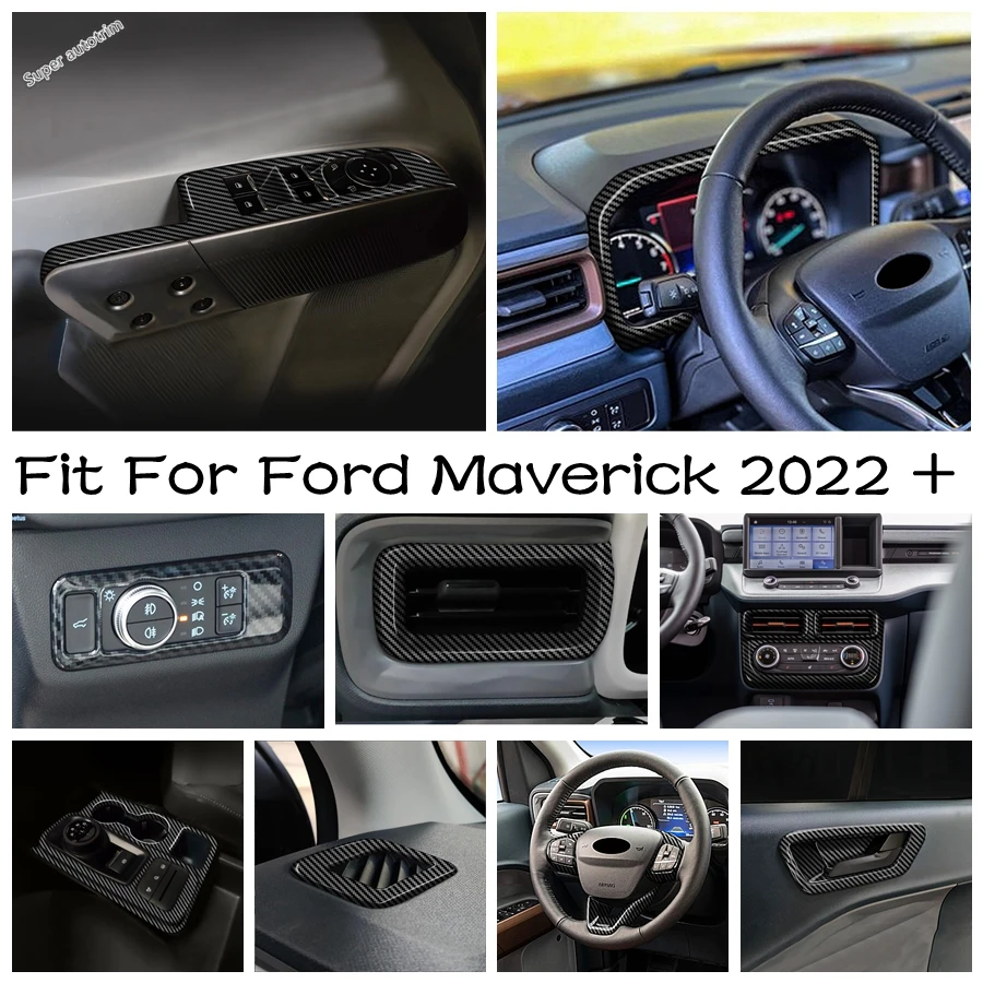 

Carbon Fiber Look Dashboard Display Screen Decorative Frame Steering Wheel Trim Cover For Ford Maverick 2022 2023 Interior Parts