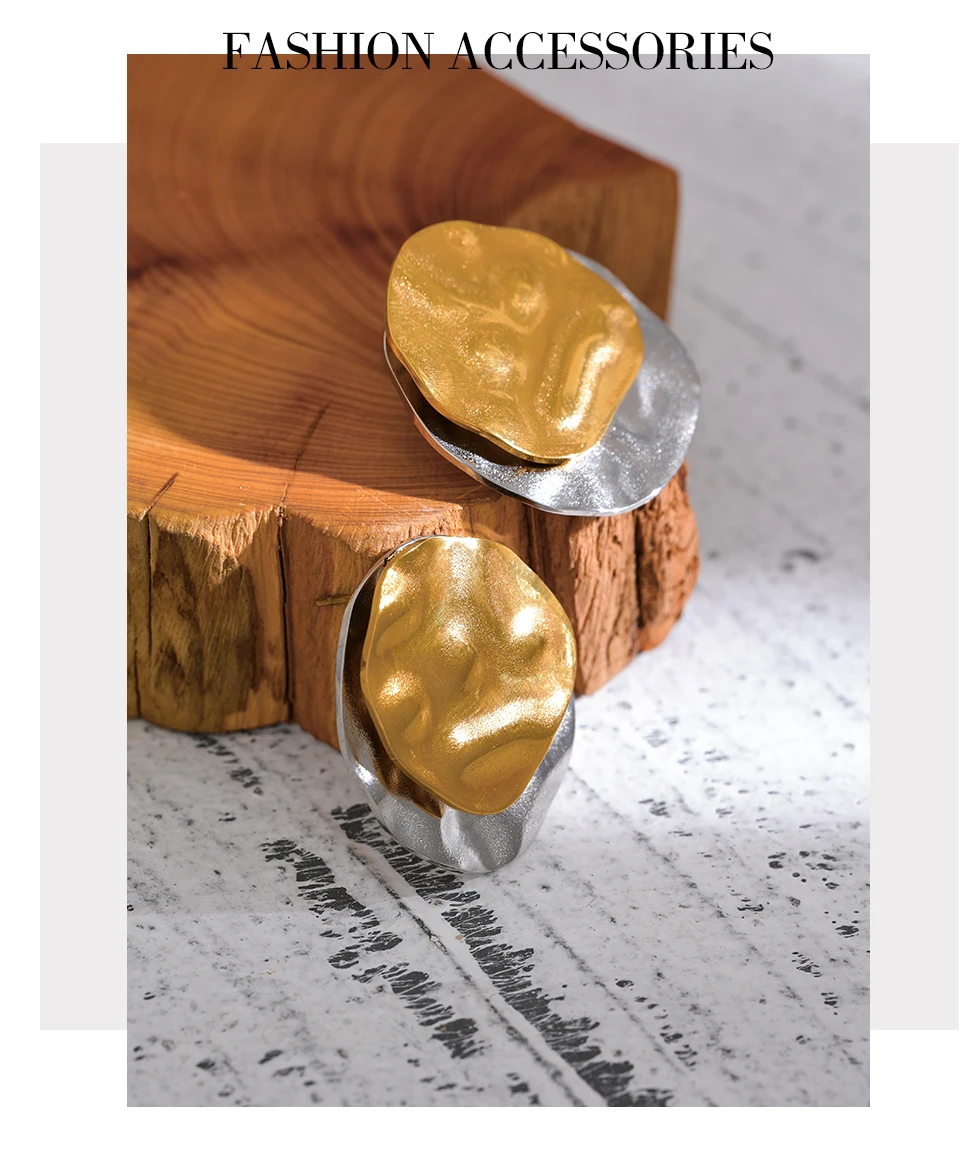 Yhpup Doppel Farbe Edelstahl Metall Geometrische Runde Stud Ohrringe Frauen Täglichen Verschleiß Schmuck Pendientes De Acero Inoxidable – Detail 3