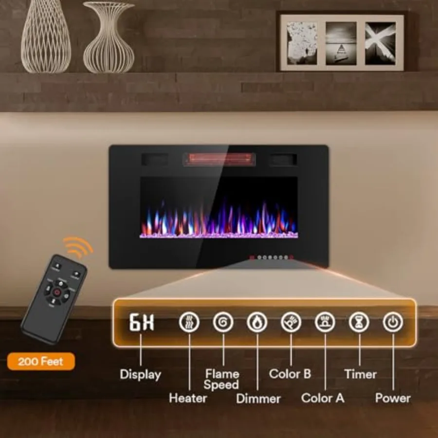 حشوات مدفأة كهربائية مقاس 30 بوصة للتركيب المثبت على الحائط والتركيب المثبت على الحائط بسعة تسخين 750/1500 وات مع شاشة تعمل باللمس #5