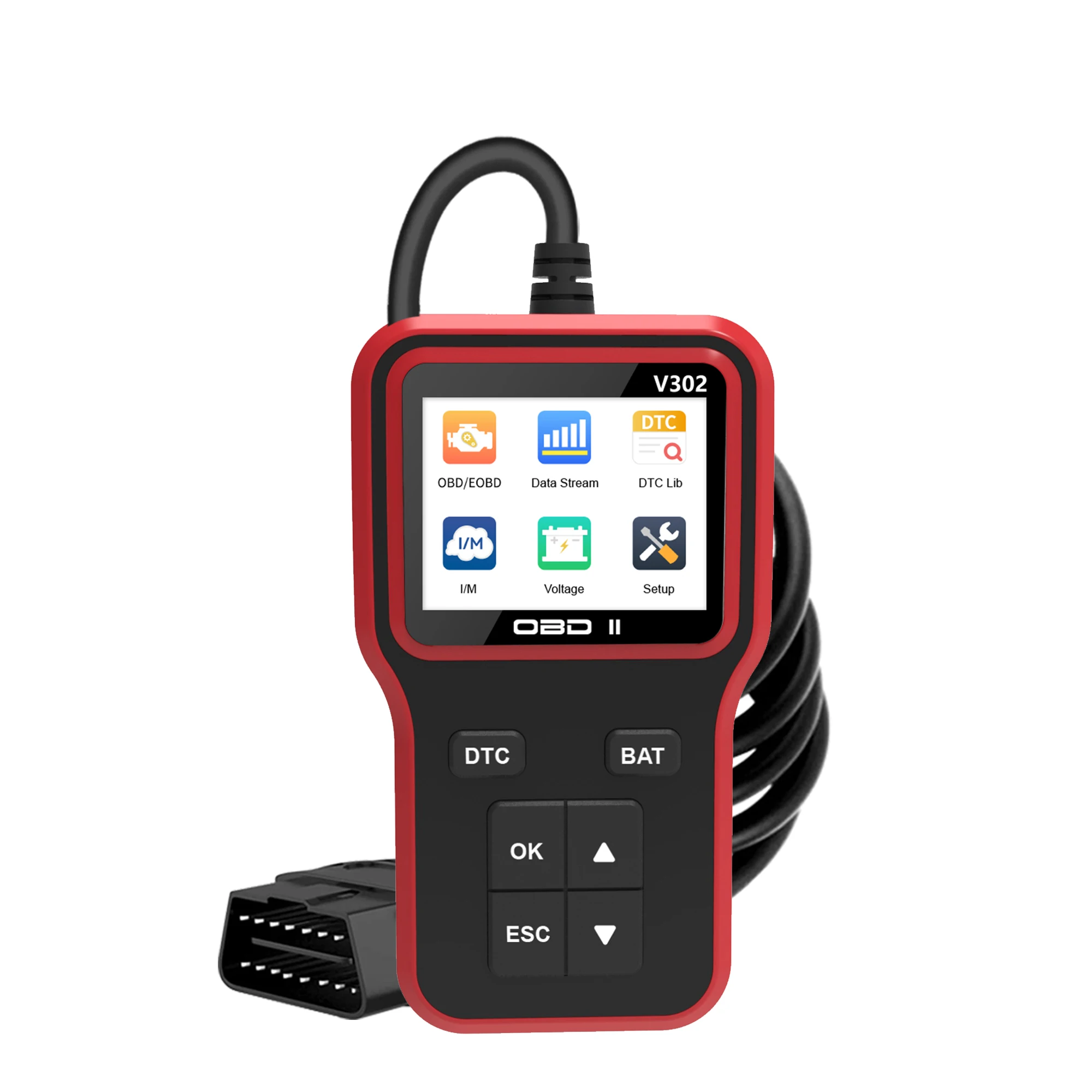 

V302 OBDII Scanner - 9 Protocols, 8 Languages, 2.8" TFT Color Screen, DTC+BAT Shortcut, EVAP & O2 Sensor Test