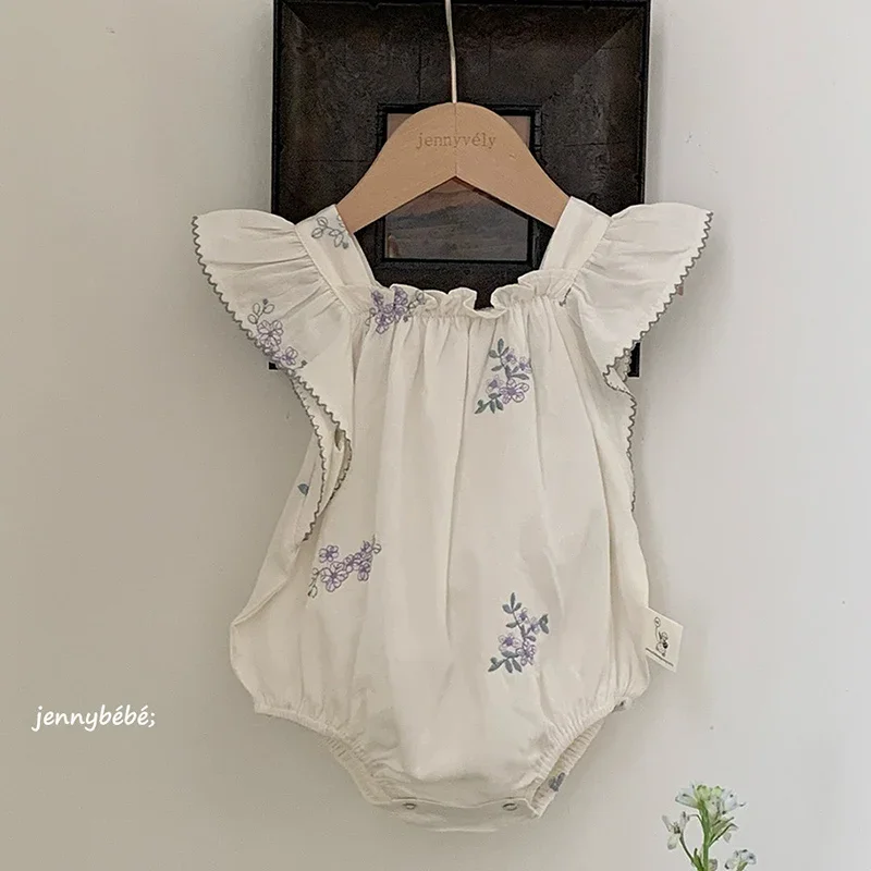 2026 New Summer Newborn Baby Girl Romper Flying Sleeve Cotton Embroidery Toddler Baby Girls Jumpsuit 0-24M Children Clothes