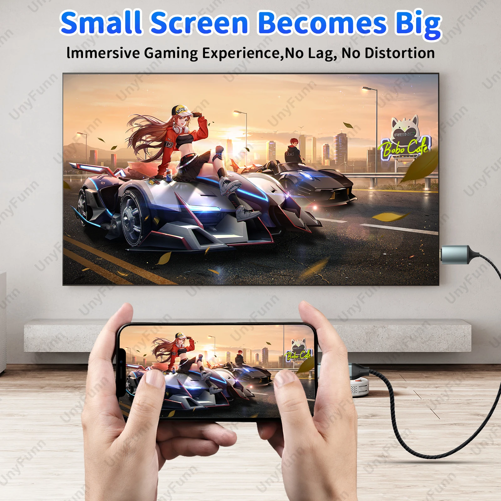 HDTV Cable for iPhone to TV, Lighting to HDTV Adapter Connector for iPhone14, 13, 12, 11 TV Output with 1080P HD Display 6.56FT image 3