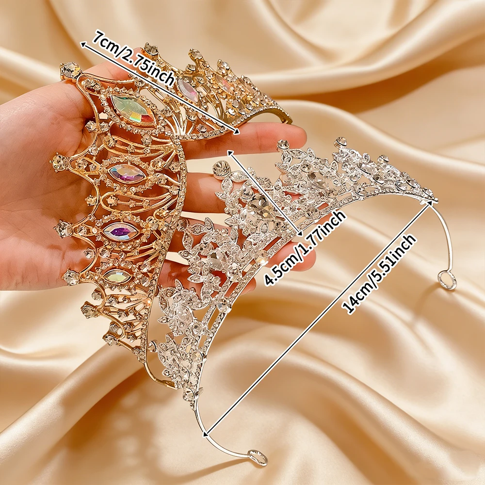 2Pcs Fashion Vintage Baroque Gold Tiara Set AB Clear Rhinestone Crowns Luxurious Bridal Headwear Weddings Proms Pageants view 3