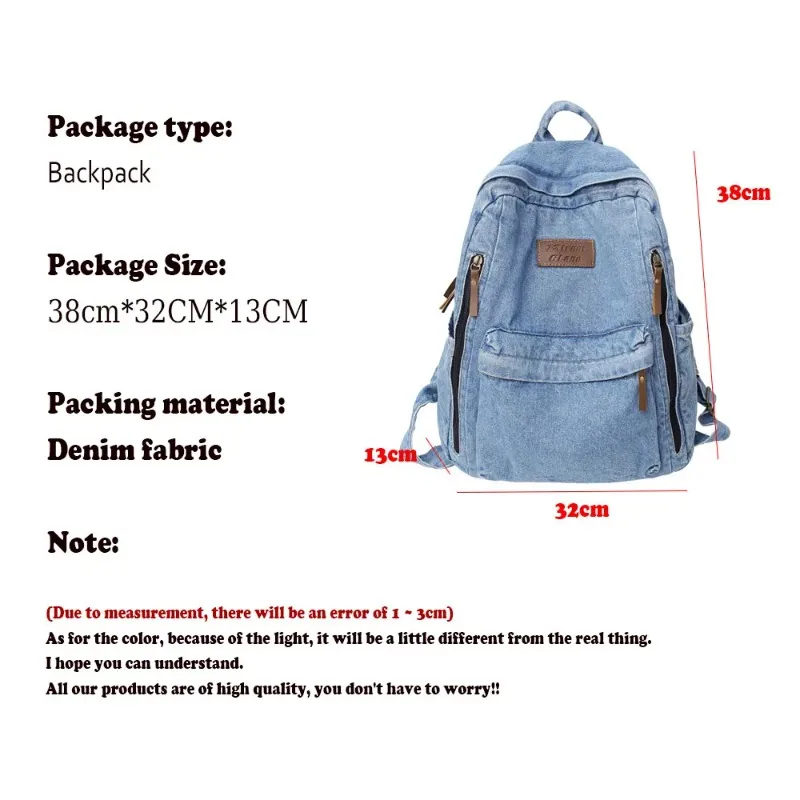 School Trend Student Jeans Bag Denim Fashion Backpacks Multi Pockets Large Capacity Rucksack Mochila De Escola Feminina