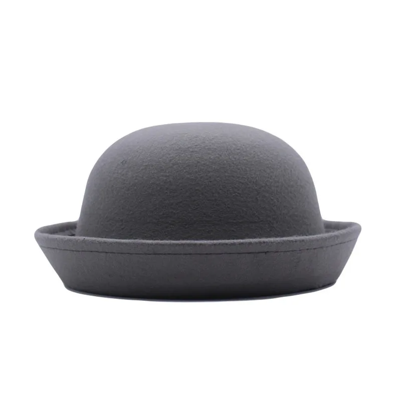 Outdoors Adult Children Flat-top Fedora Pure Color  Imitation Wool Jazz Hat Wide Brim L .adies ElegantRound Hat Bowler Hat image 5