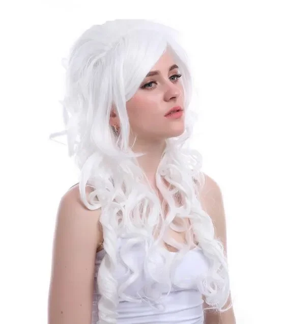 Free Shipping new Charm Women’s Long White curly Synthetic Cosplay Full Wig