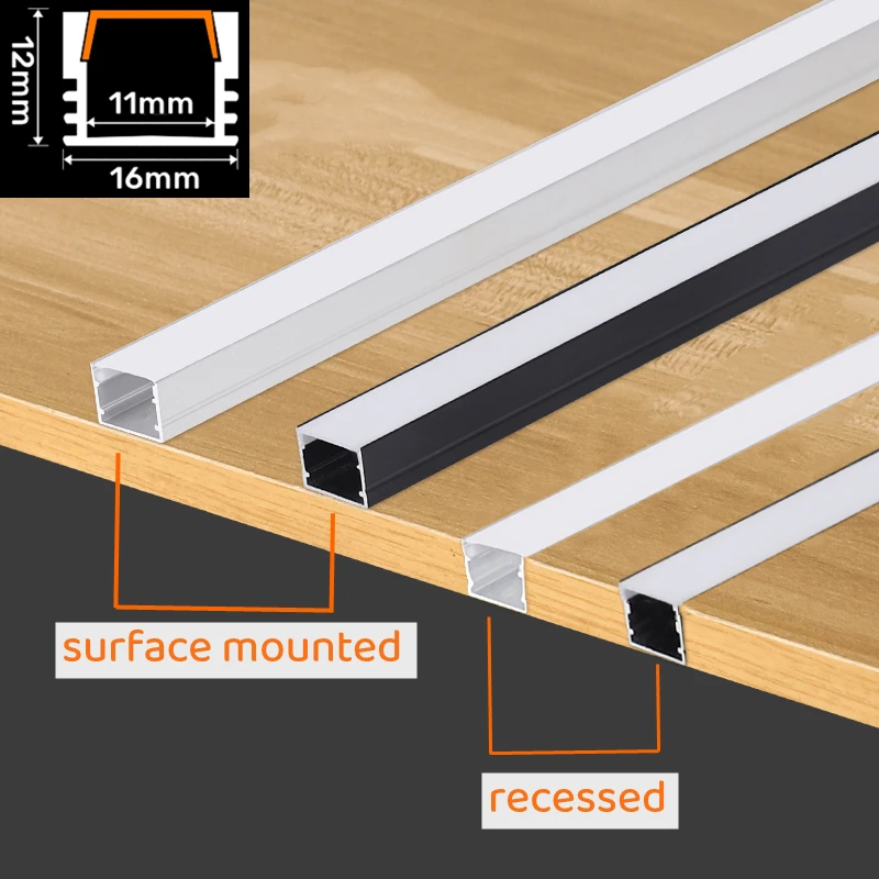 Barra de luz LED empotrada en forma de U, lámpara de perfil de aluminio para 0,5, 5050 canales, soporte de cubierta negra/lechosa, tablero lineal,