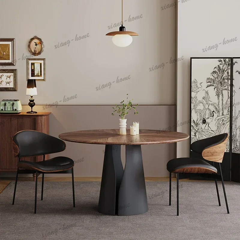 LJY Medieval Style Rock Plate Dining Table Modern Solid Wood Vintage Creativity Round Table Kitchen Dining Room Furnitur Móveis