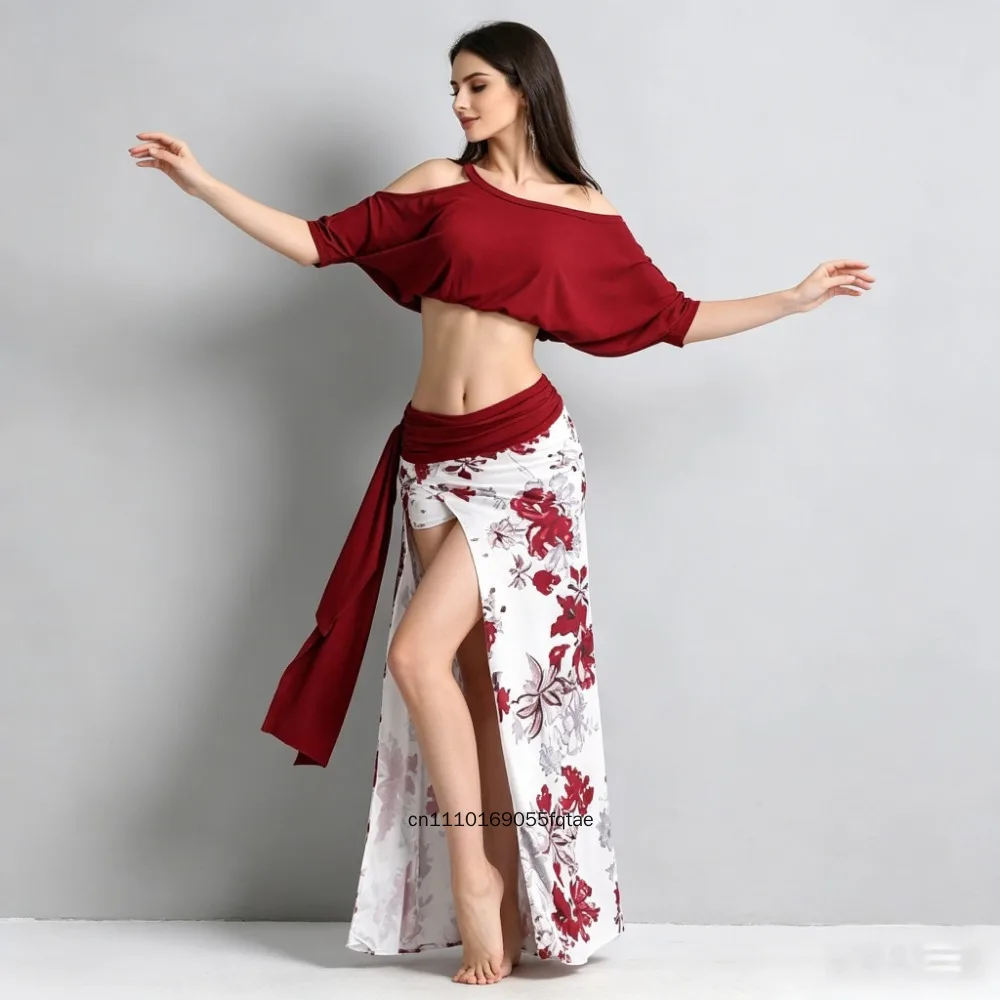 Traje de danza del vientre para mujer, traje de falda larga para actuación oriental, ropa de baile estilo coreano para entrenamiento, conjunto de práctica de Cha Cha Bachata