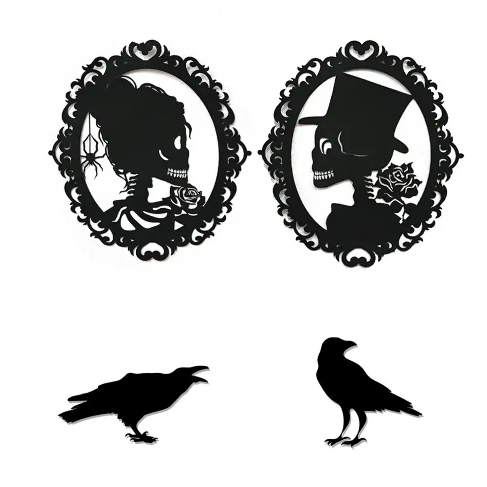 Halloween-themed Skull Decals Halloween Skull Wall Sticker Set Spooky Crow Hollow Decals for Home Decoration Removable Thick