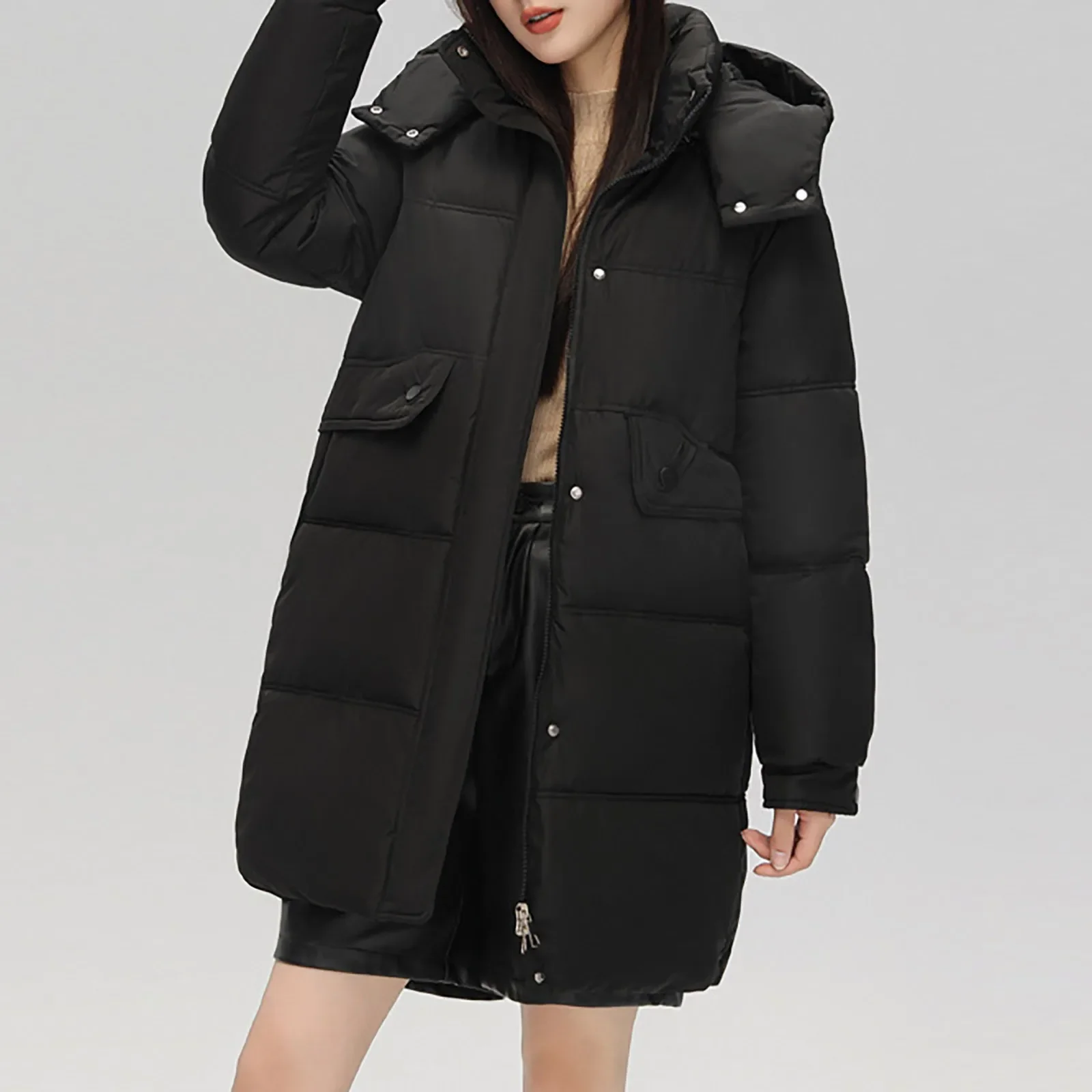 Thick Mid Length Jacket Version Outwear Hooded Overcoat Warm Parkas 2023 New Winter Coat Women Down Cotton Jacket Loose Large