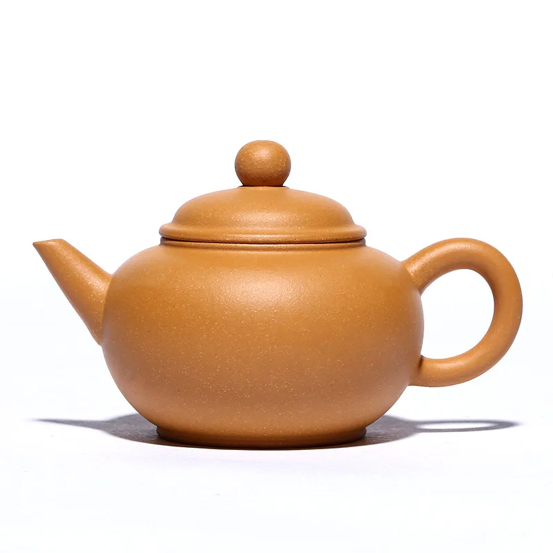 

Чайник из фиолетовой глины Исин, ручная работа, оригинальная руда, желтая глина, небольшой горизонтальный чайник, чайный сервиз Кунг-фу, ручная работа 110 куб.см