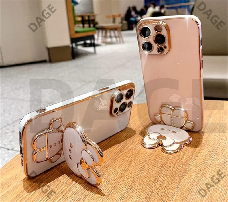 Plating Cartoon Rabbit makeup Mirror Holder Casing for VIVO V2029 V2043 V2026 V2028 V2033 V2042 Y20 Y20i Y20S Y12S Y11S Cover