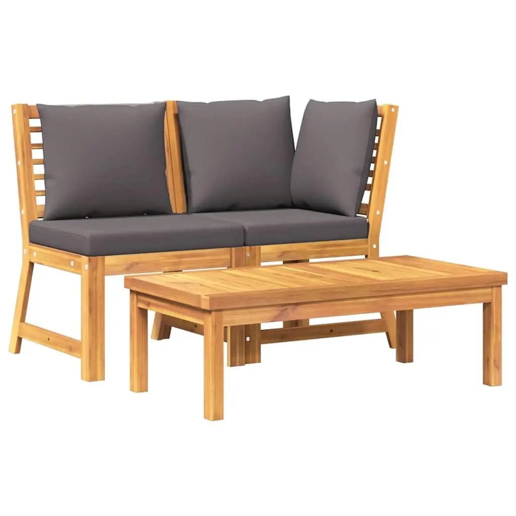 #Modular Acacia Wood Outdoor Lounge Set with Corner & Middle Sections Coffee Table Patio Balcony Furniture