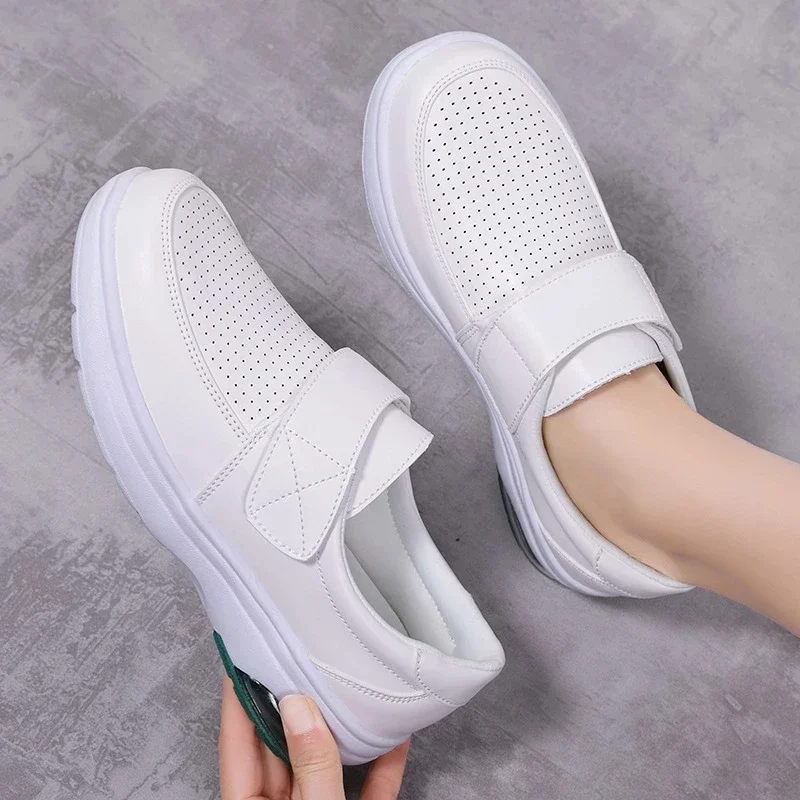 YAERNISummer Hollow Out Sport Hook Loop Casual Shoes Women Profession Cushioning Casual Sneakers Ladies Non-slip Flat Work Nurse