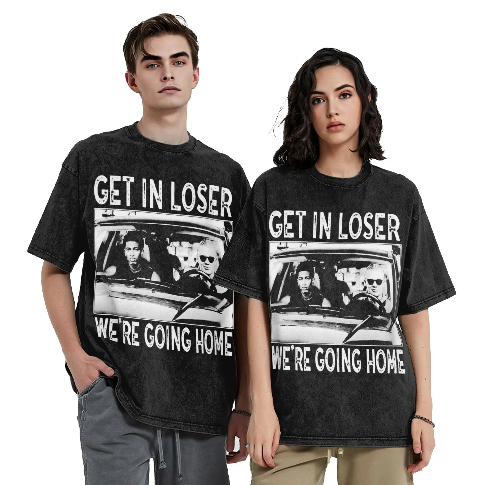 Haalands Get In Loser We're Going Home Washed T Shirt Streetwear Retro T-Shirts Tees Men Women Short Sleeve Harajuku Summer