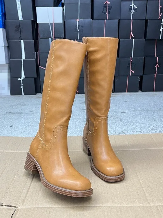 

Удобные высокие сапоги на массивном каблуке с круглым носком, модные простые новые женские ботинки с боковой молнией для повседневной носки и улицы