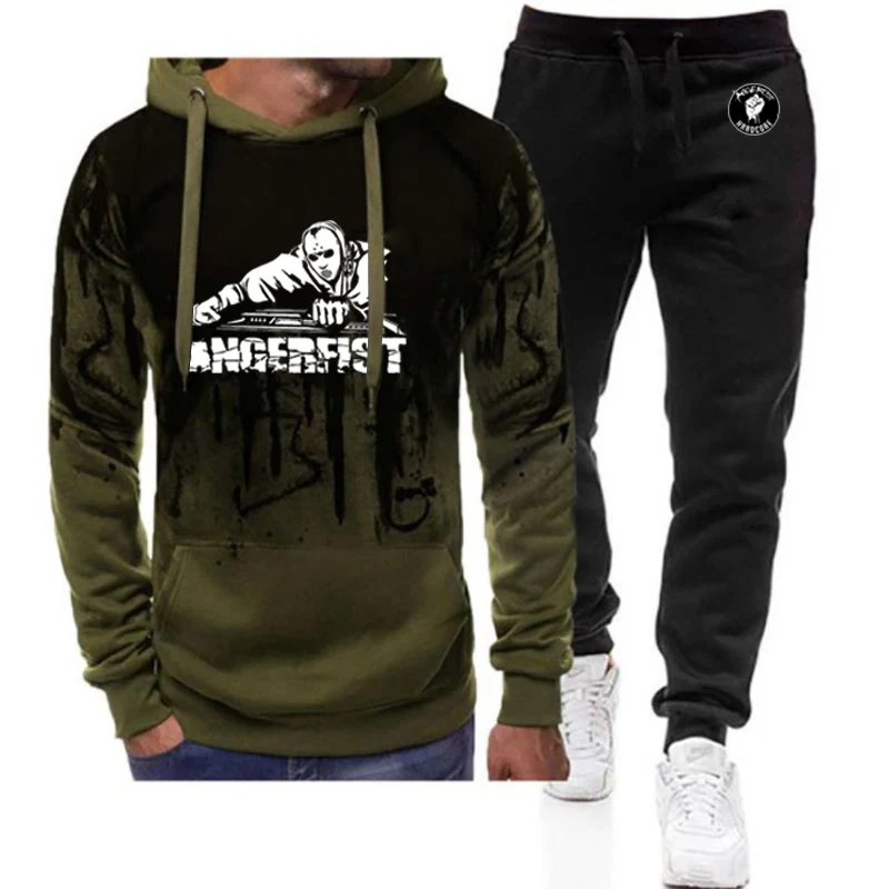 

Angerfist 2025 весенне-осенний мужской костюм из 2 предметов, толстовка с капюшоном + спортивный костюм, брюки, повседневная новая спортивная одежда для фитнеса