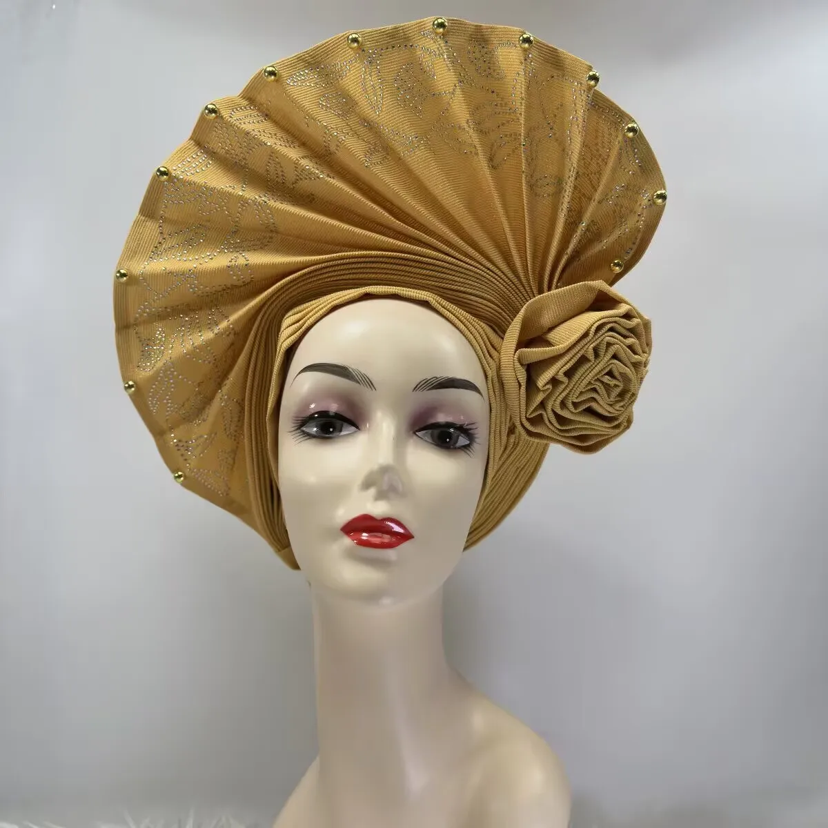 Diadema de boda africana para mujer, gel nigeriano hecho a sí mismo, turbante de gel hele aso ebi, diadema de boda 7L 031502