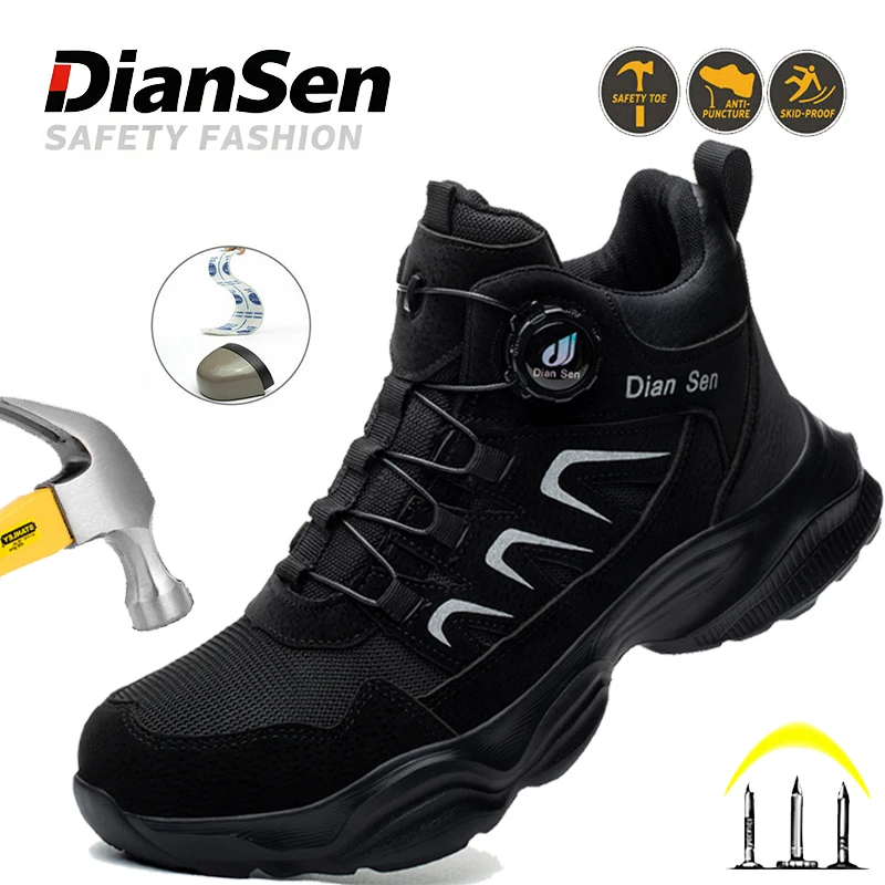 男性用作業靴-安全靴-防臭保護靴-壊れない安全靴-ロータリーボタン作業靴-アンチスマッシュシューズ