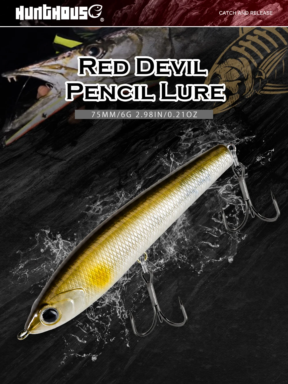 Hunthouse 4 Stück Roter Teufel Topwater Pencil Köder Schwimmender Harter Stickbait 75mm 6g Künstlicher Angelköder für Barsch Hecht Süßwasser – Detail 4
