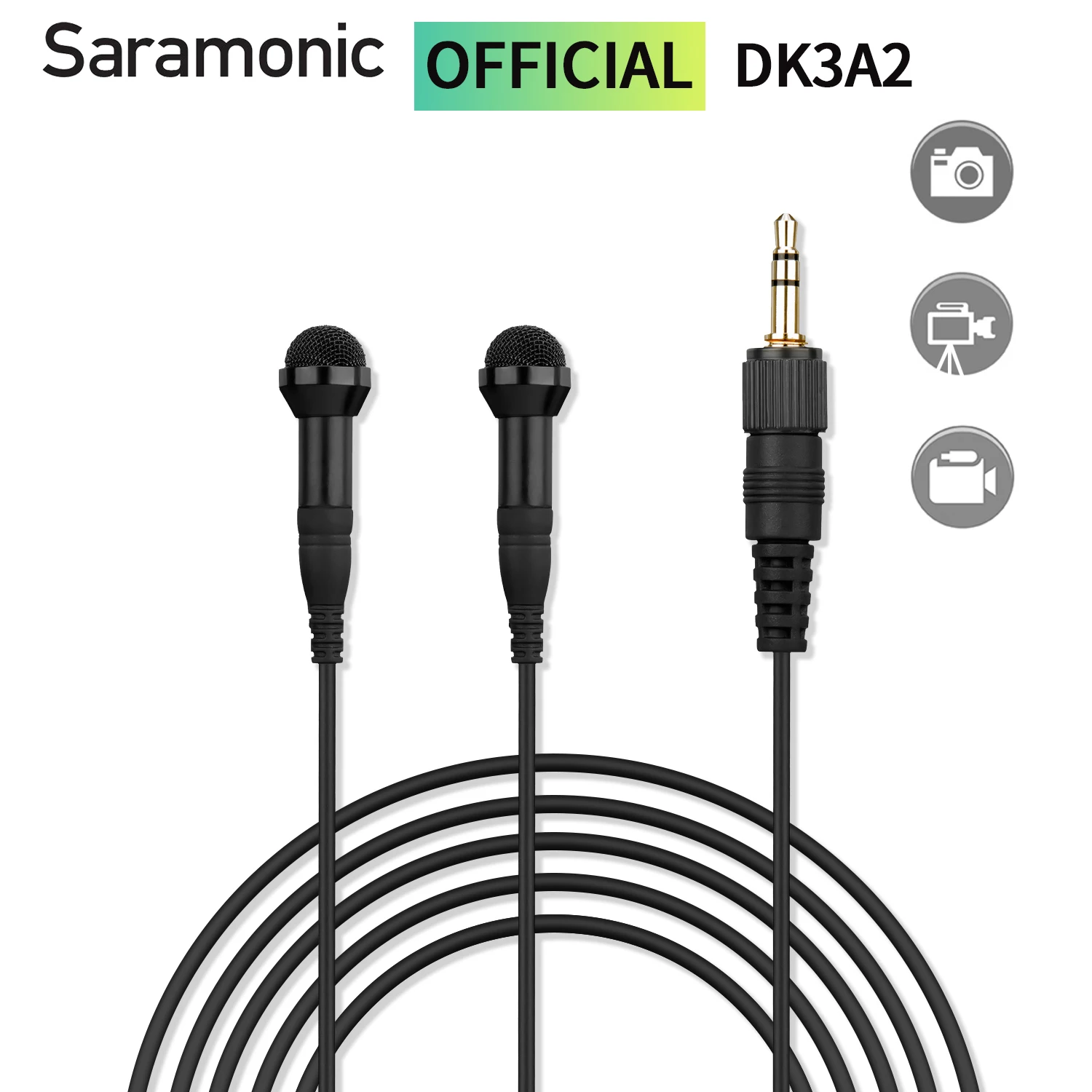 Saramonic DK3A2 4m 3.5mm TRS Professional Stereo Dual Clip-On Condenser Lavalier Lapel Microphone for DSLRs Cameras Recorders