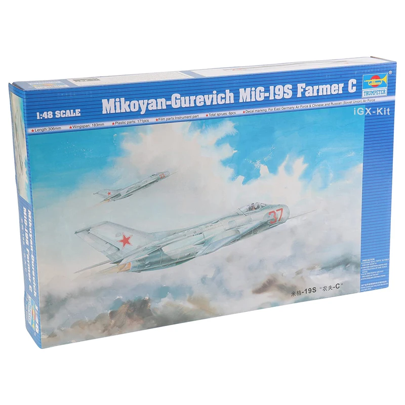 Trumpeter 1/48 02803 Mikoyan Mig19 MiG-19S Farmer C Fighter Plane Aircraft Plastic Assembly Model Building Kit Military Gift Toy