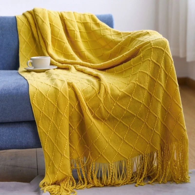 Knitted blanket, sofa blanket, throw blanket, tassel thin blanket, office air conditioning blanket, bay window blanket