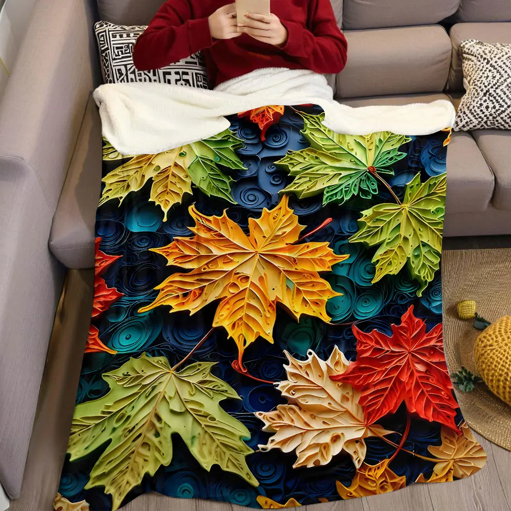 paper quill maple leaf Flannel Blanket Warm Soft Halloween Christmas Decorative Couch Warm Cozy All-Season Gift