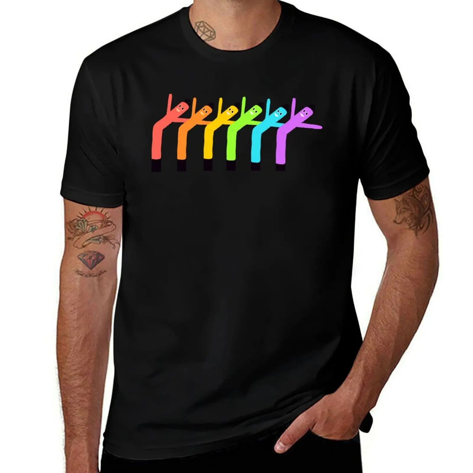 Wacky Wavy Inflatable Arm Flailing Tube Men - Rainbow T-Shirt Quick Dry Sports Short Sleeve Tee T-Shirt