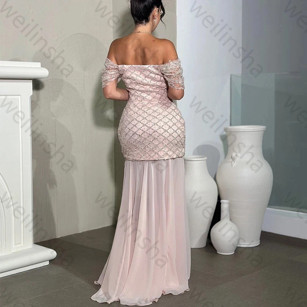 Off-shoulder zeemeermin elegante avondjurken korte mouwen backless lange jurk prachtige hoge kwaliteit prom feestjurk op maat