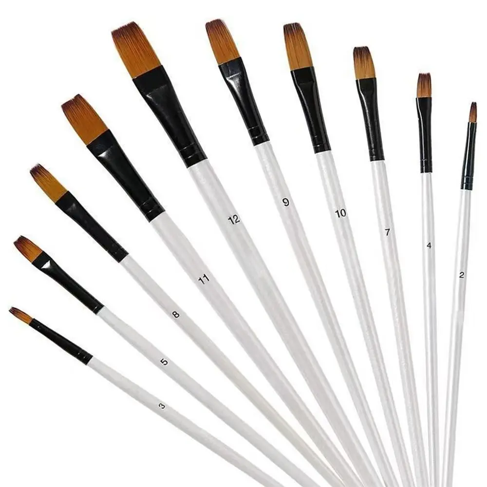 12Pcs Nylon Watercolor Brush Set Soft Hair Beginner's Art Painting Brushes Pointed Round Flat Head Artists Hand Drawn Watercolor