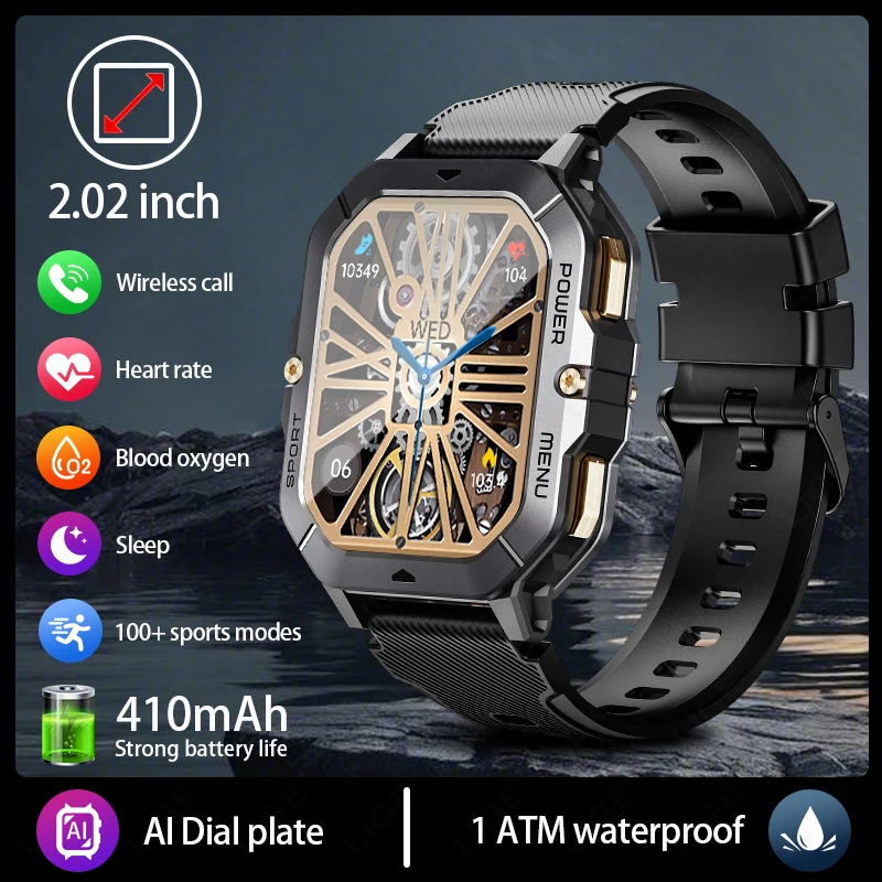 

New LIGE Smart Watch 2.02-inch 1ATM Waterproof Sport Watches for Men 410mAh Battery Bluetooth Call Heart Rate 24H Health Monitor