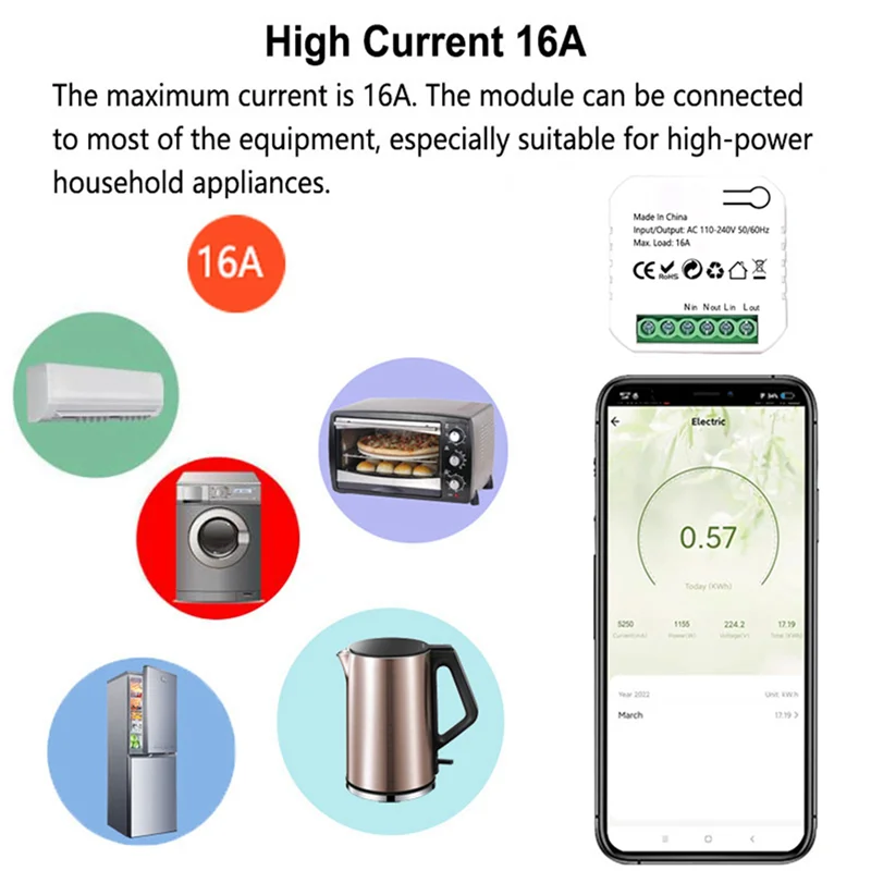 ABKQ-2X Tuya Smart Life Zigbee Switch Monitor di energia elettrica Kwh Din Rail 16A Presa timer Mini modulo