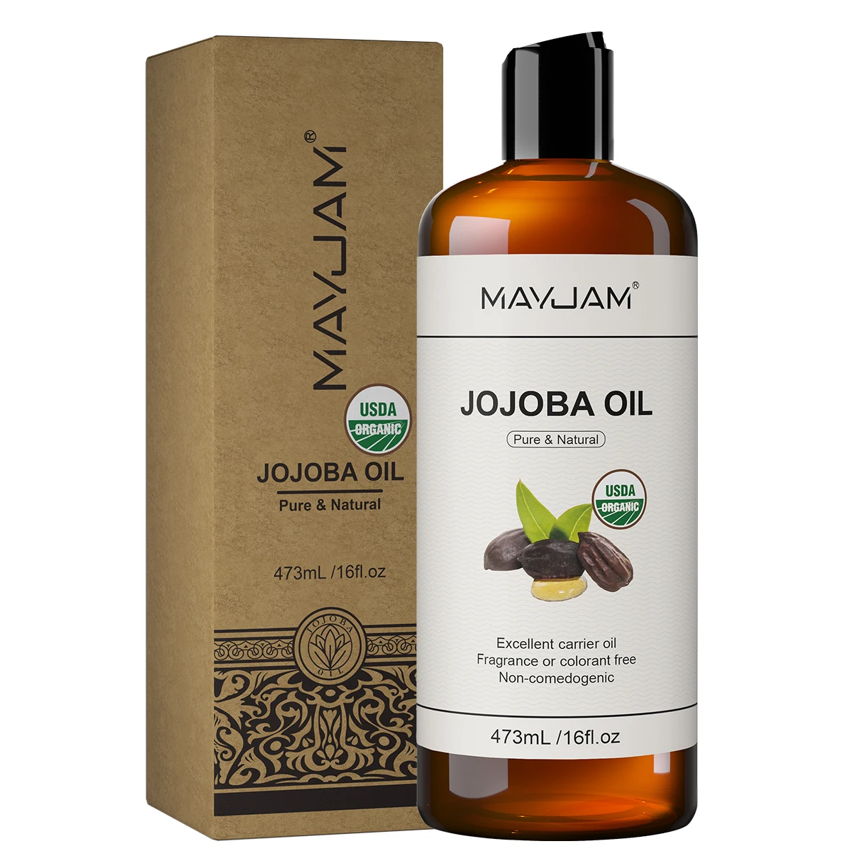 

MAYJAM USDA Органическое масло Jojoba, увлажняющее для лица, волос, кожи и ногтей, чистое натуральное масло из семян подсолнечника холодного отжима