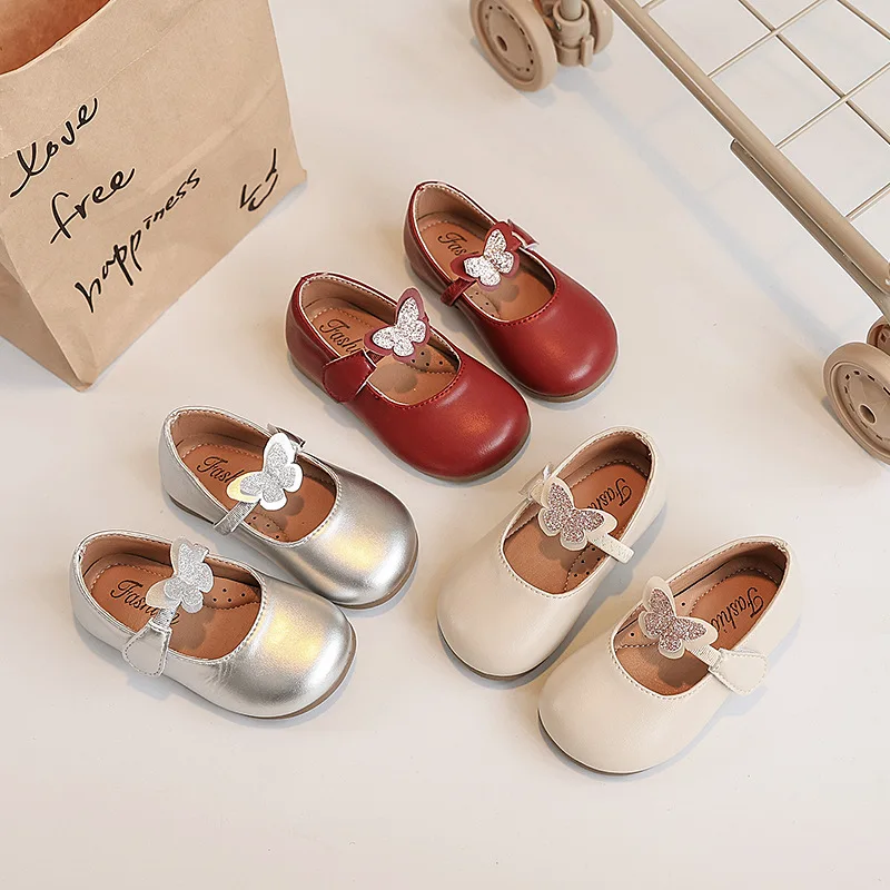 

Girls' Shoes 2025 Spring and Autumn New Little Girl Fashion Everything Butterfly Shallow Mouth Single Shoes Female