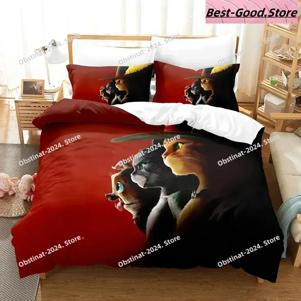 Puss In Boots Bedding Set Printed Bed Set With Pillowcase Bed Duvet Cover Single Double Queen Super King Size Cat Wolf Hot Movie