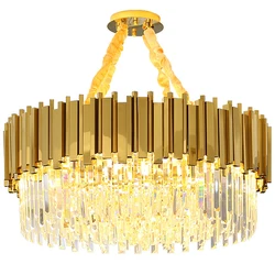 Luxury Modern Chandelier Gold Round Oval Stainless Steel K9 Crystal Tricolor Pendant Light for Dining Room, Living Room, Bedroom