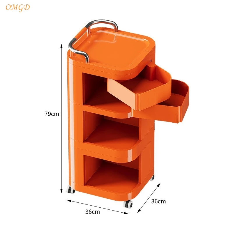 OMGD trolley storage rack Snack cosmetics storage cabinet Living room bedroom multi-function rotary multi-function bedside table