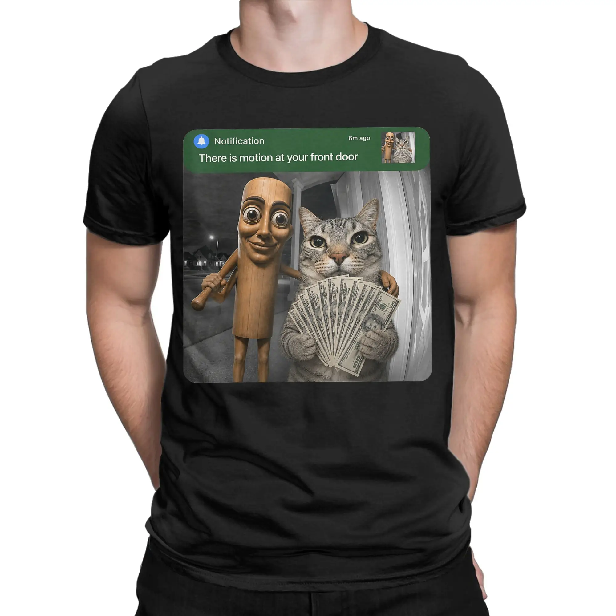 There is Motion at Your Front Door Tung Tung Tung Sahur Cat T Shirts for Men 100% Cotton T-Shirts O Neck Tee Shirt Short Sleeve