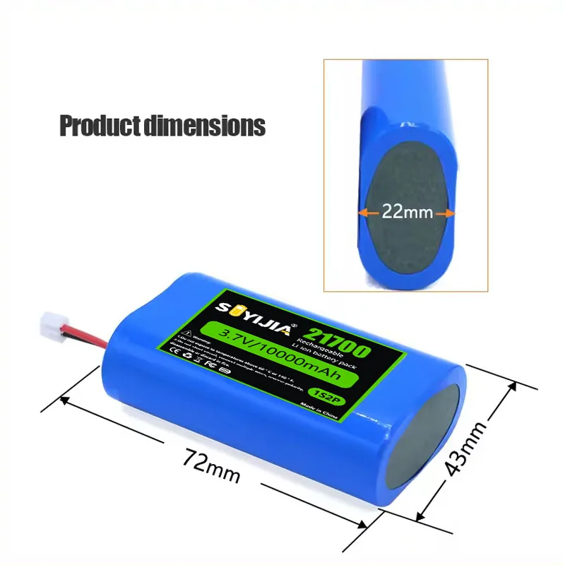 Rechargeable Lithium-ion Battery 3.7V 10000mAh 1S2P 21700, 3.7V 7000mAh, with Speaker, Radio, Headlight, Toy and Other PCB 4.2V