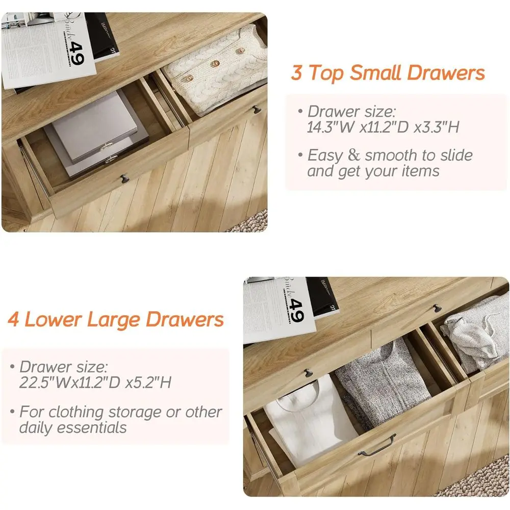 Solid Wood 54 Oak Chest for Bedroom and Kids' Room with Rustic Storage Drawers