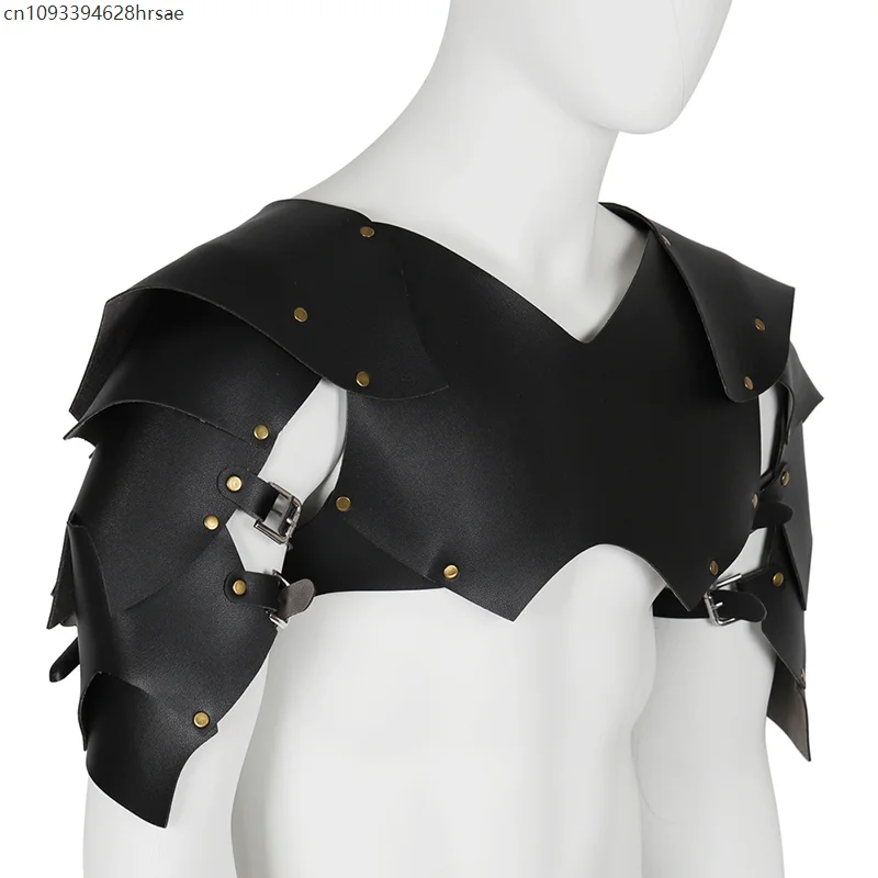 男性中世バイキング海賊ショルダー鎧胸ハーネス Pu レザーグラディエーターバイキング騎士カバーケープ LARP アニメコスプレ衣装