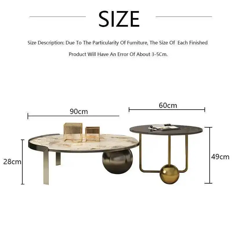 فاخر بسيط جولة حجر طاولة القهوة ضوء غرفة المعيشة شخصية الفولاذ المقاوم للصدأ طاولة القهوة الحديثة حجم مجموعة #5