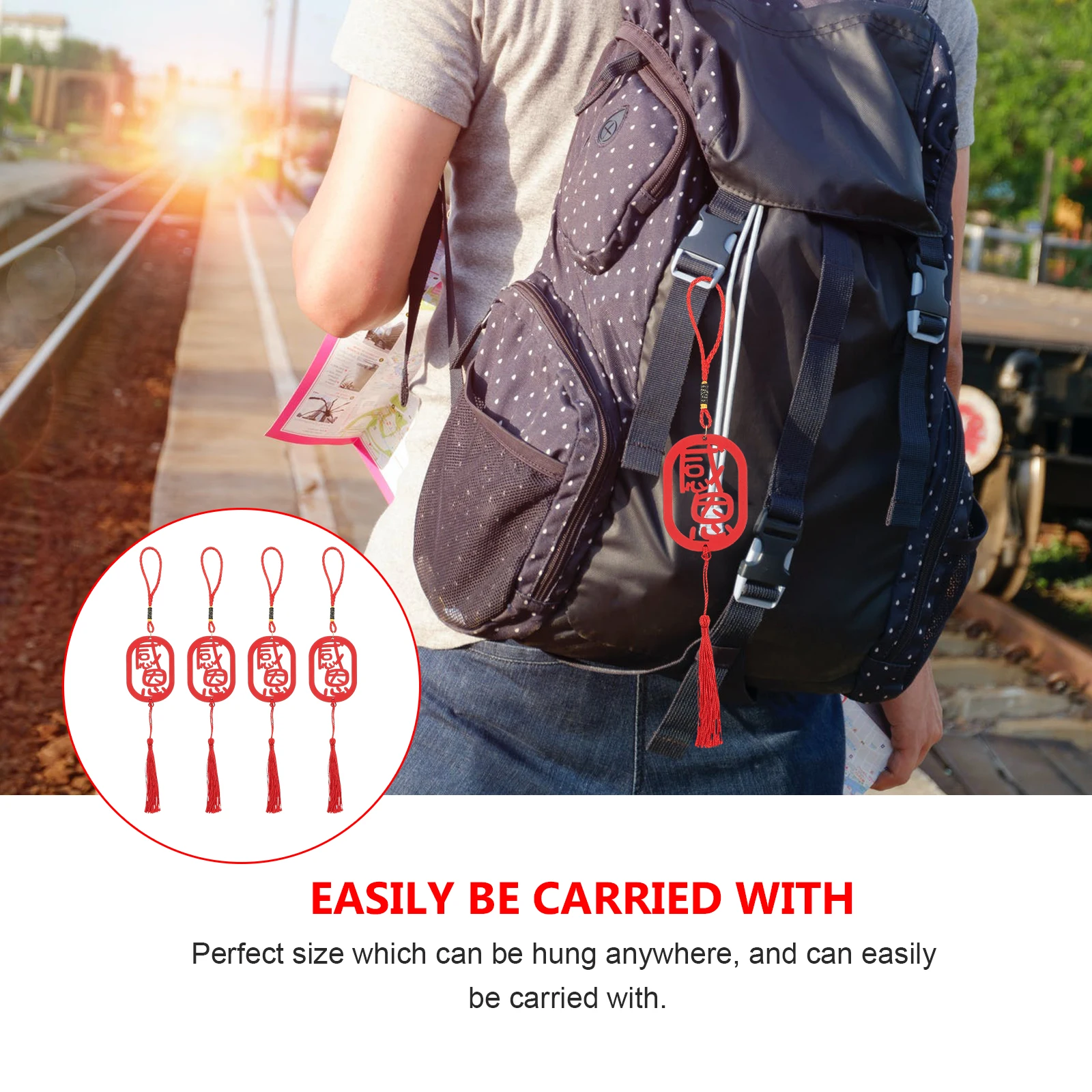 

4 Pcs Wooden Hang Tag Decoration New Year Festival Pendant Ornament Spring Chinese Pendants Hanging