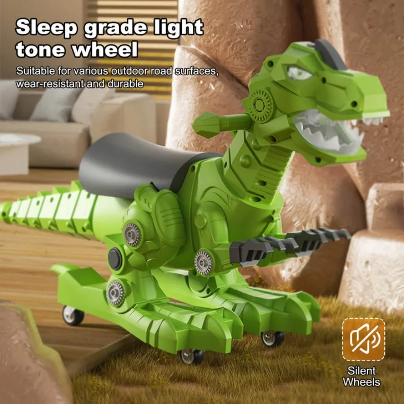 Dinosaur Ride on Toys Toddler Ride on Cars with Music Light & Mist Spray Wagging Tail Chrismas Birthday Gifts Indoor Outdoor