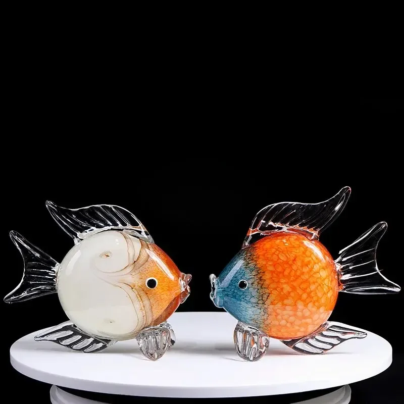 Large Glass Fish Figurines Hand Blown Glass Fish Statue and Sculpture Home Decor Glass Aquarium Coastal Beach Decorative