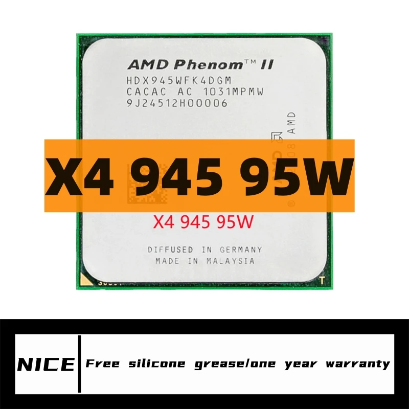 

Phenom II X4 945 95W 3.0GHz Used Quad-Core CPU Processor HDX945WFK4DGM /HDX945WFK4DGI Socket AM3