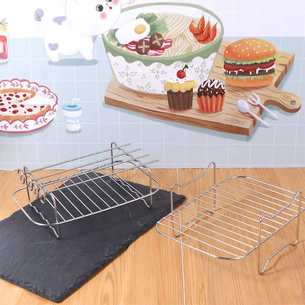 

6Pcs/Set Stainless Steel Air Electric Fryer Accessories Steam Rack Cooking Tools Double Layer Grill Rack Durable Reusable