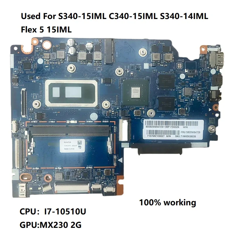 For Lenovo IdeaPad S340-15IML C340-15IML S340-14IML Flex 5 15IML Laptop Motherboard LA-H104P I7-10510U MX230 2G 100%Working